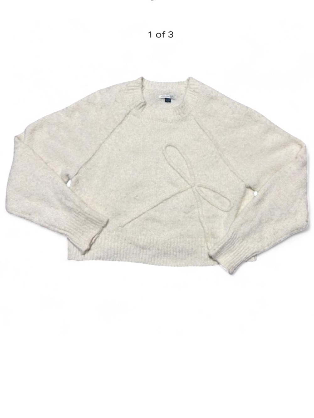 American Eagle Cream Fuzzy Knit Sweater Tie Waist Soft Cozy Size XL